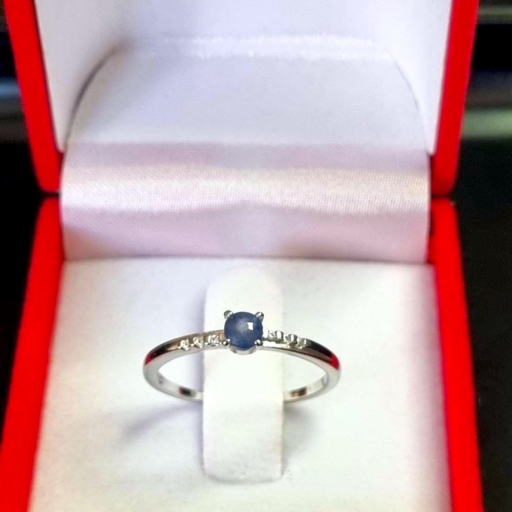 New Natural Blue Sapphire Ring 18K White Gold Plated over 925 Sterling Silver